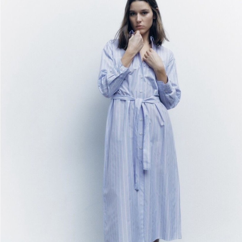 NWT ZARA STRIPED BELTED SHIRT DRESS